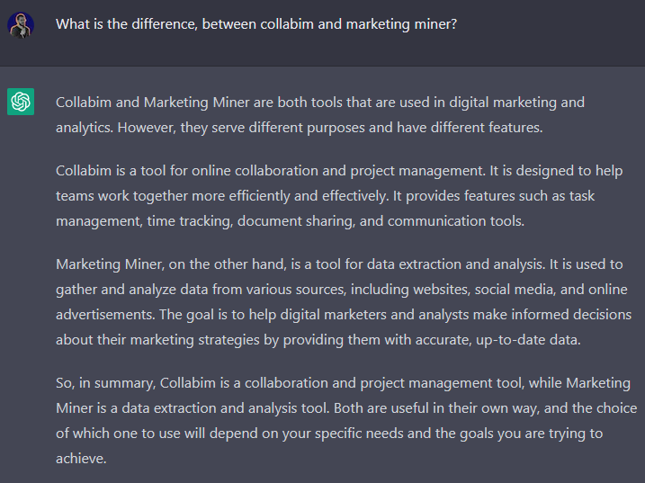 Rozdiel medzi Collabimom a Marketing minerom podľa umelej inteligencie